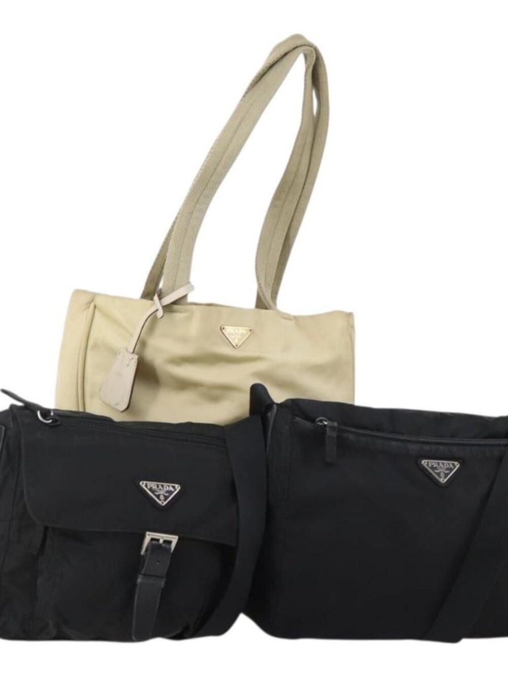 PRADA Shoulder Bag Nylon 3 Set Black Beige Auth am11451